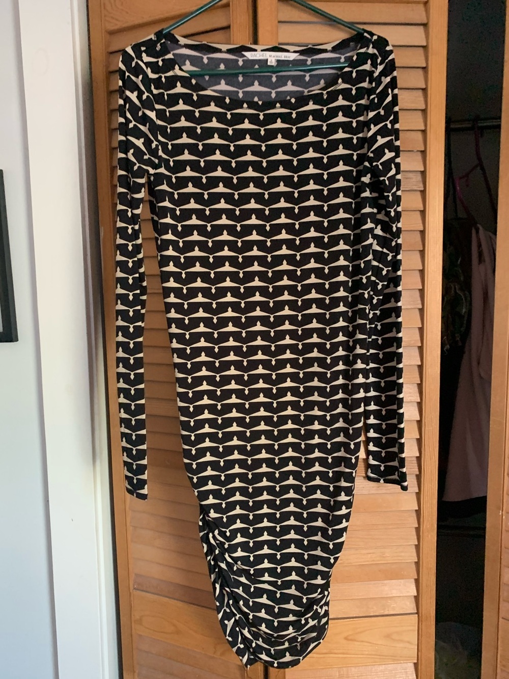 RACHEL Rachel Roy Black & Cream Geometric Long-Sleeve Dress fitted bodycon sz S